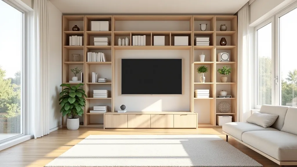 Modern home storage with vertical shelving and organized items